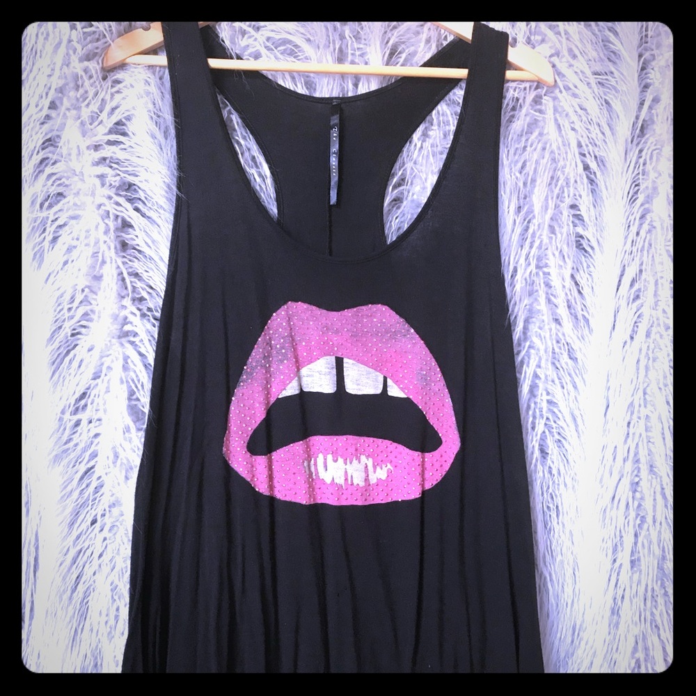 PINK LIPS ON BLACK RACERBACK TANK